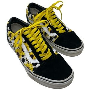 VANS Sunflower Floral Checkered Lace Up Sneakers Shoes Women’s Size 8